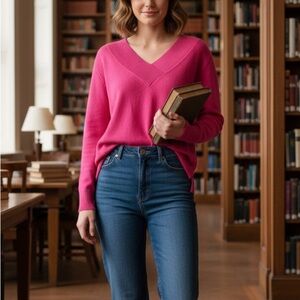 Anthropologie "Galizia" Pink V-Neck Sweater